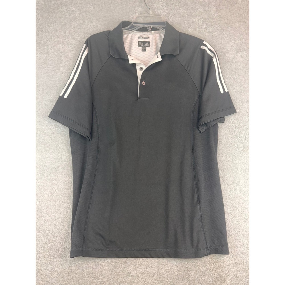 Adidas Mens Medium ClimaCool Polo Shirt Gray Short Sleeve 3-Stripe Performance